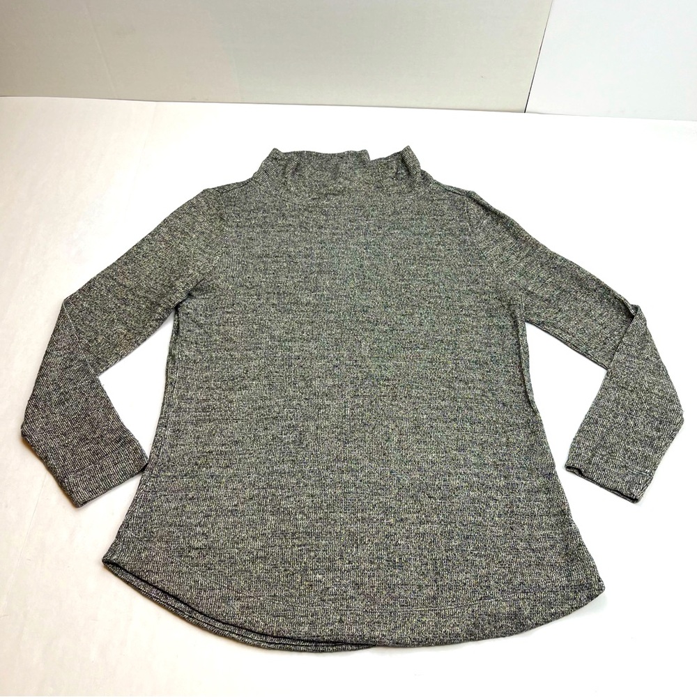 Talbots Petite Cowl Neck Long Sleeve Knit Top Gray Metallic Gold‎ Medium Petite